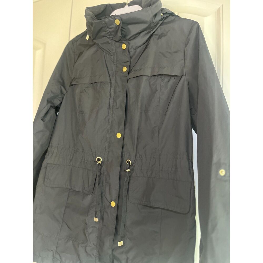 Cole Haan Signature Rain Jacket | Black Gold Hardware Hooded Anorak M